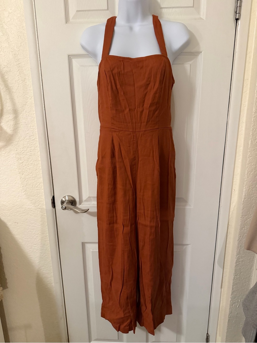 Express Women's Rust Halter Wide-Leg Jumpsuit